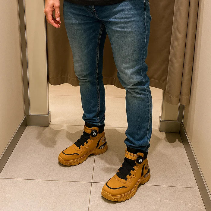 Bota Masculina Ortopédica de Cano Médio Vulcan com Amarração por Polia em Couro Legítimo e Poliuretano + BRINDES