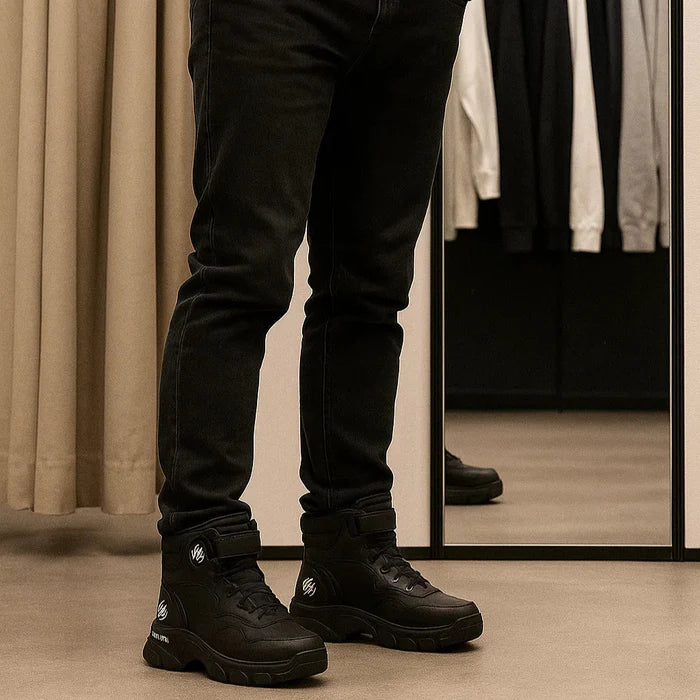 Bota Masculina Ortopédica de Cano Médio Vulcan com Amarração por Polia em Couro Legítimo e Poliuretano + BRINDES