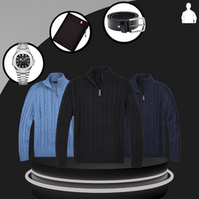 Suéter Masculino em Tricot Vonluthen +3 BRINDES: Relógio, Cinto e Carteira