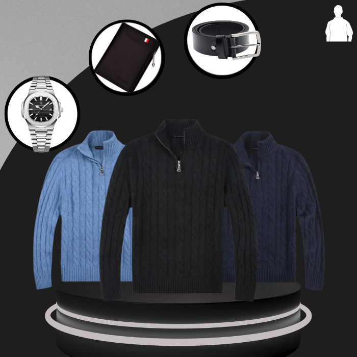 Suéter Masculino em Tricot Vonluthen +3 BRINDES: Relógio, Cinto e Carteira