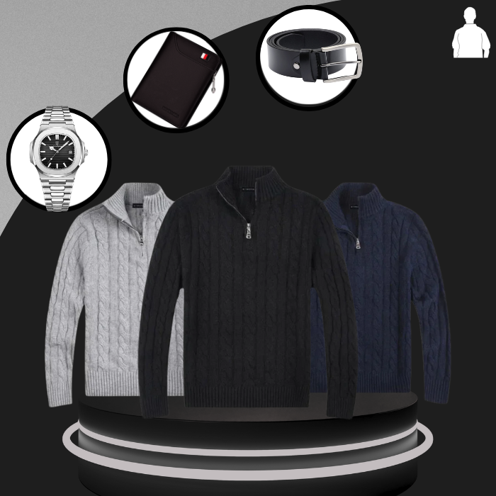 Suéter Masculino em Tricot Vonluthen +3 BRINDES: Relógio, Cinto e Carteira
