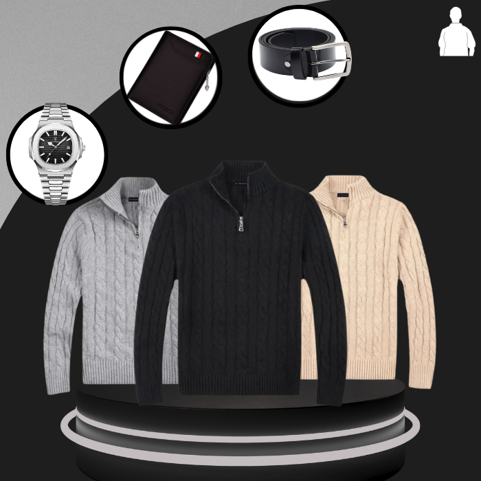 Suéter Masculino em Tricot Vonluthen +3 BRINDES: Relógio, Cinto e Carteira