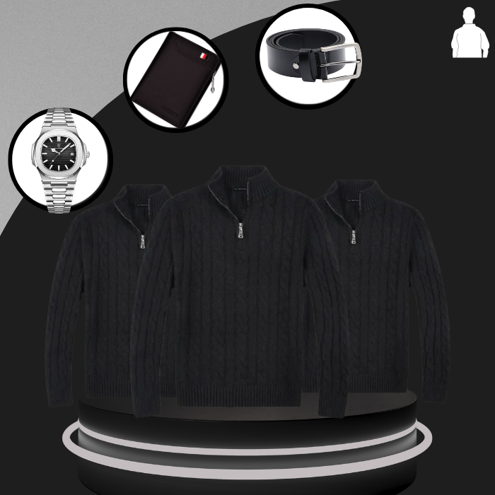 Suéter Masculino em Tricot Vonluthen +3 BRINDES: Relógio, Cinto e Carteira