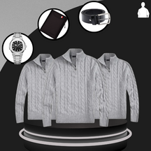Suéter Masculino em Tricot Vonluthen +3 BRINDES: Relógio, Cinto e Carteira