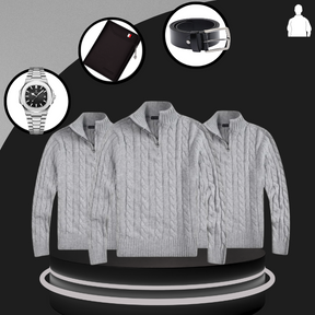 Suéter Masculino em Tricot Vonluthen +3 BRINDES: Relógio, Cinto e Carteira