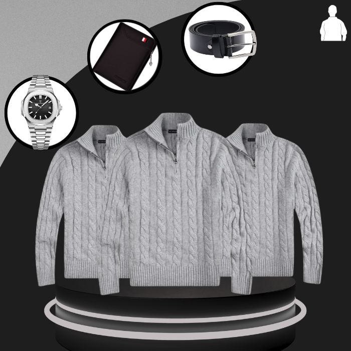 Suéter Masculino em Tricot Vonluthen +3 BRINDES: Relógio, Cinto e Carteira