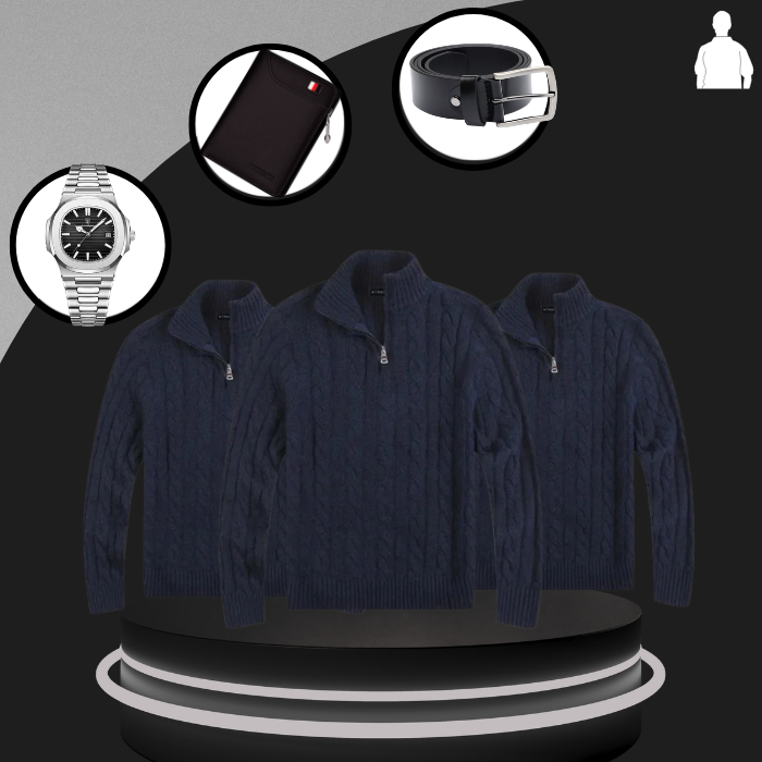 Suéter Masculino em Tricot Vonluthen +3 BRINDES: Relógio, Cinto e Carteira