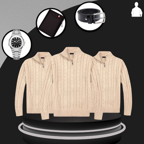 Suéter Masculino em Tricot Vonluthen +3 BRINDES: Relógio, Cinto e Carteira