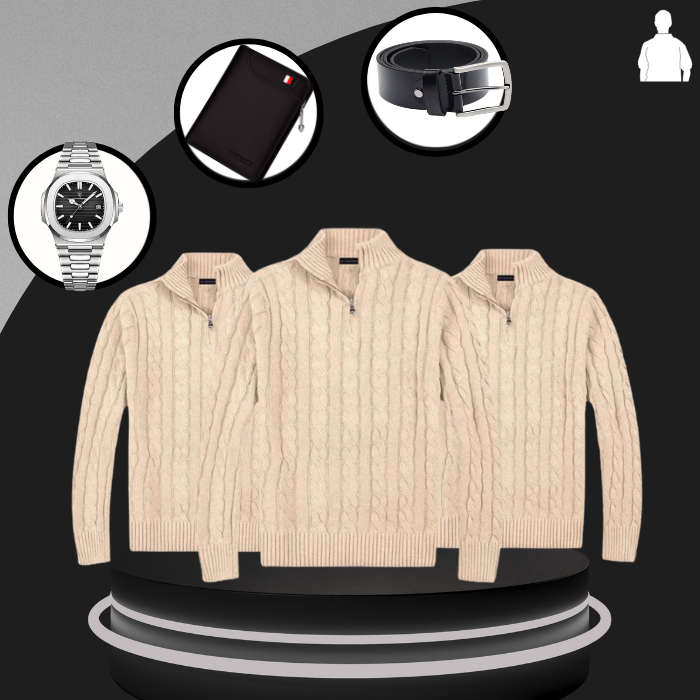 Suéter Masculino em Tricot Vonluthen +3 BRINDES: Relógio, Cinto e Carteira