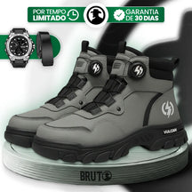 Bota Masculina Ortopédica de Cano Médio Vulcan com Amarração por Polia em Couro Legítimo e Poliuretano + BRINDES