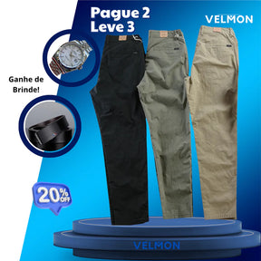 Pague 2 e Leve 3 Calças Masculinas Reta em Sarja | +2 brindes exclusivos
