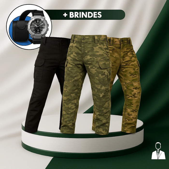 [Leve 3 Pague 2] Calça Masculina Vektor em Tecido Tático Militar e Poliéster +BRINDES: Relógio, Cinto e Carteira