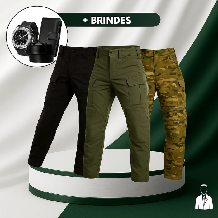[Leve 3 Pague 2] Calça Masculina Vektor em Tecido Tático Militar e Poliéster +BRINDES: Relógio, Cinto e Carteira