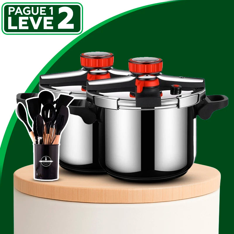 [Leve 2 Pague 1] Panela de Pressão TurboChef Aço Inoxidável - À Prova De Explosões + BRINDE: Kit Utensílios