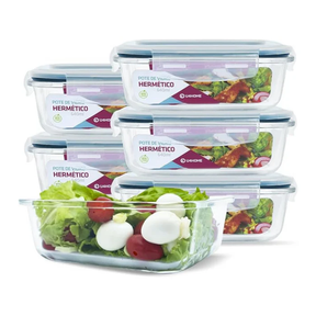 Kit com 15 Potes Herméticos de Vidro + 10 Copos de Vidro Aruba de Brinde